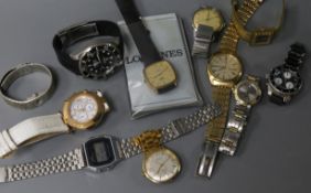 An Omega Seamaster watch converted to a nurse's watch, a Longines watch and eight other wrist