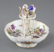 A Helena Wolfsohn, Dresden spoon stand, late 19th century, painted with a Deutsche Blumen, and