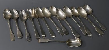 Fourteen various silver teaspoons etc.