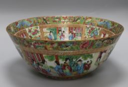 A Chinese Canton enamelled punch bowl, with all over polychrome decoration of figures in interiors