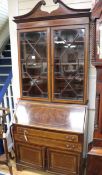 An Edwardian inlaid mahogany bureau bookcase W.96cm