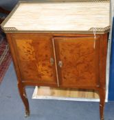 A French kingwood and marquetry marble topped cabinet W.65cm