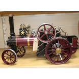 A live steam scale model traction engine, mid-20th century, unnamed, in maroon and black livery with