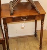 A Regency mahogany side table, fitted one drawer W.60cm