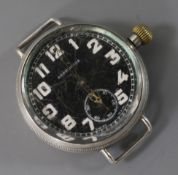 A gentleman's WWI silver 'Submarine' manual wind wrist retailed by Brook & Son (no strap).