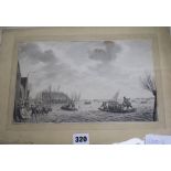 Late 18th century Dutch School, pen, ink and watercolour en grisaille, people fleeing a flood,