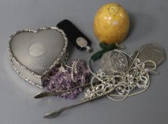 An Edwardian silver heart shaped trinket box, Deakin & Francis, Birmingham 1903 and other minor