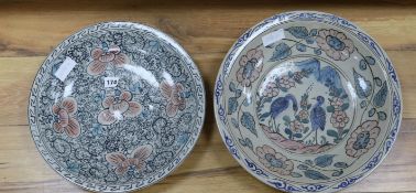 Two Chinese saucer shaped dishes