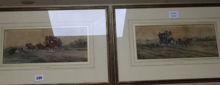 Philip H. Rideout (1850-1920), pair of watercolours, coaching scenes, signed 14 x 33cm
