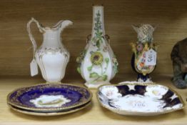 A collection of Coalport including two flower encrusted vases and a ewer