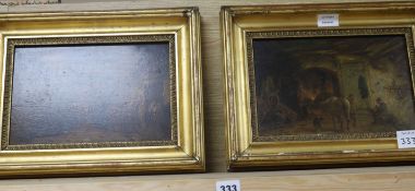 John Barker (1811-1886), a pair oils on wood panel, interiors of farriers workshops, signed, 20 x