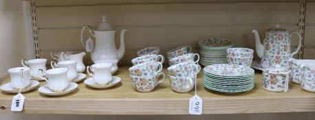 A Minton 'Haddon Hall' part tea and coffee set and a Royal Albert 'Val d'Or' coffee service, the