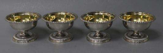 A set of four George IV circular footed salts, Waterhouse, Hodson & Co, Sheffield 1829, height
