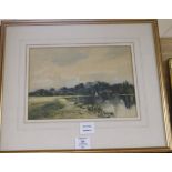 H. F. Waring, watercolour, lake scene with sailing dinghy, signed, 21.5 x 29.5cm