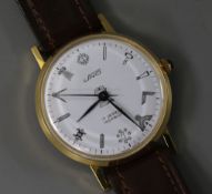 A gentleman's stainless steel and gold plated Uno wrist watch with masonic dial.