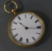 An engraved 18ct gold pocket watch with Roman dial.