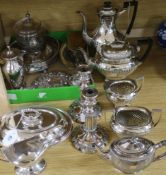 A silver-mounted two-piece dressing table set and a collection of plated table ware, including an