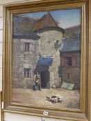 Sylvester, oil on canvas, a drummer boy standing by a chateau, 66 x 51cm