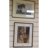 Alfred Leete, two watercolours, farming landscape scene and 'The Slave of Lamps', largest 32.5 x