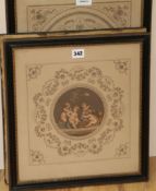 After Bartolozzi, three coloured engravings, putti at play, largest 47 x 32cm