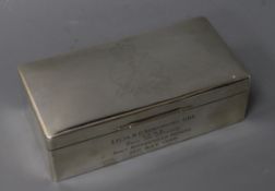 A George VI silver cigarette box, the top inscribed 'Army Apprentices School'