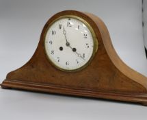 A burr walnut Napoleon hat clock width 46cm height 26cm