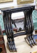 A nest of four Chinese export lacquer tea tables W.53cm