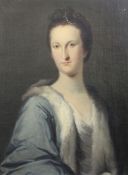 Early 18th Century English Schooloil on canvasPortrait of a lady wearing a blue dress and pearls