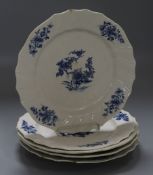 A set of five Oude Amstel (Dutch) dishes, painted with sprigs of peony blossom, blue on white