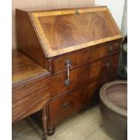 A late George III satinwood banded mahogany bureau W.90cm