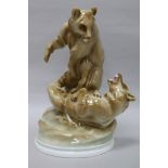 A Zsolnay ceramic figure group of brown bears fighting