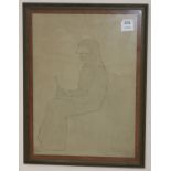 Gerald de Gaury, pencil drawing, seated figure holding a rosewater sprinkler, inscribed and dated '