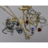 A 9ct gold pendant on a 9ct gold chain and a small group of assorted jewellery including costume and