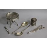 A George V silver miniature model of an occasional table, Sheffield, 1910, five other items