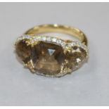 A Walsh Bros 18ct gold, diamond and smoky quartz dress ring, size K.