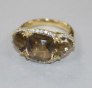 A Walsh Bros 18ct gold, diamond and smoky quartz dress ring, size K.