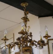 A six branch gilt metal ceiling chandelier