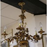 A six branch gilt metal ceiling chandelier