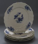 A set of five Oude Amstel (Dutch) dishes, painted with sprigs of peony blossom, blue on white