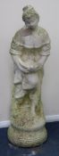 A weathered reconstituted stone figure of a lady W.25cm approx.