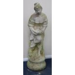 A weathered reconstituted stone figure of a lady W.25cm approx.