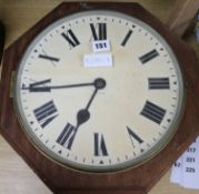 A Victorian mahogany octagonal cased eight day GPO wall timepiece width 39cm