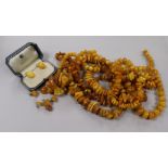 Five amber bead/fragment necklaces and three pairs of amber earrings, one other pair and a single