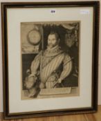 After Jacob Hondius, engraving, portrait of Sir Francis Drake, 16 x 12.5in.