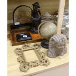 A quantity of mixed collectables including a globe and a bust of a Pharaoh