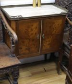 A French kingwood and marquetry marble topped cabinet W.65cm