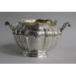 A Victorian engraved silver two handled sugar bowl, Walter Morrisse, London, 1846, width 17.4cm over