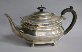 A George V silver oval teapot, Charles Stuart Harris & Sons, Ltd, London, 1921, gross 23 oz.