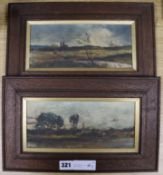 English School c.1900, pair of oils on panel, river landscapes, 4 x 9.5in.