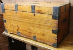 A Victorian metal bound pine chest W.100cm